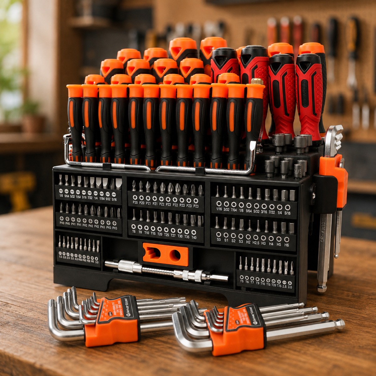Набір викруток і біт 146 предметів у підставці з тріскачкою та шестигранниками — фото 1