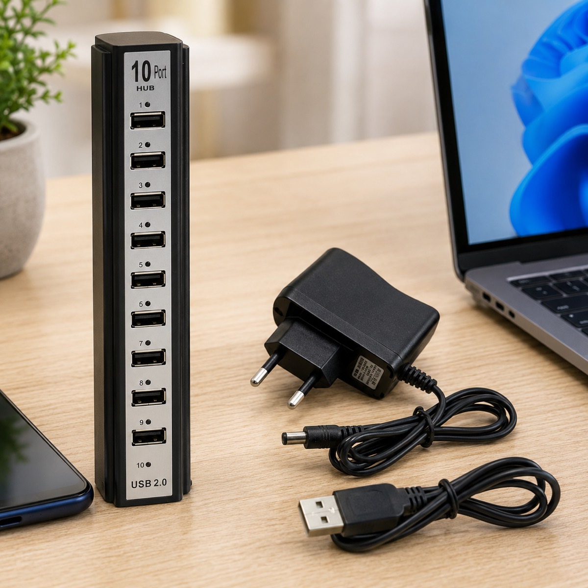 Мультифункціональний USB-хаб 10 в 1 / Розгалужувач USB HUB 10 портів 220V — фото 1
