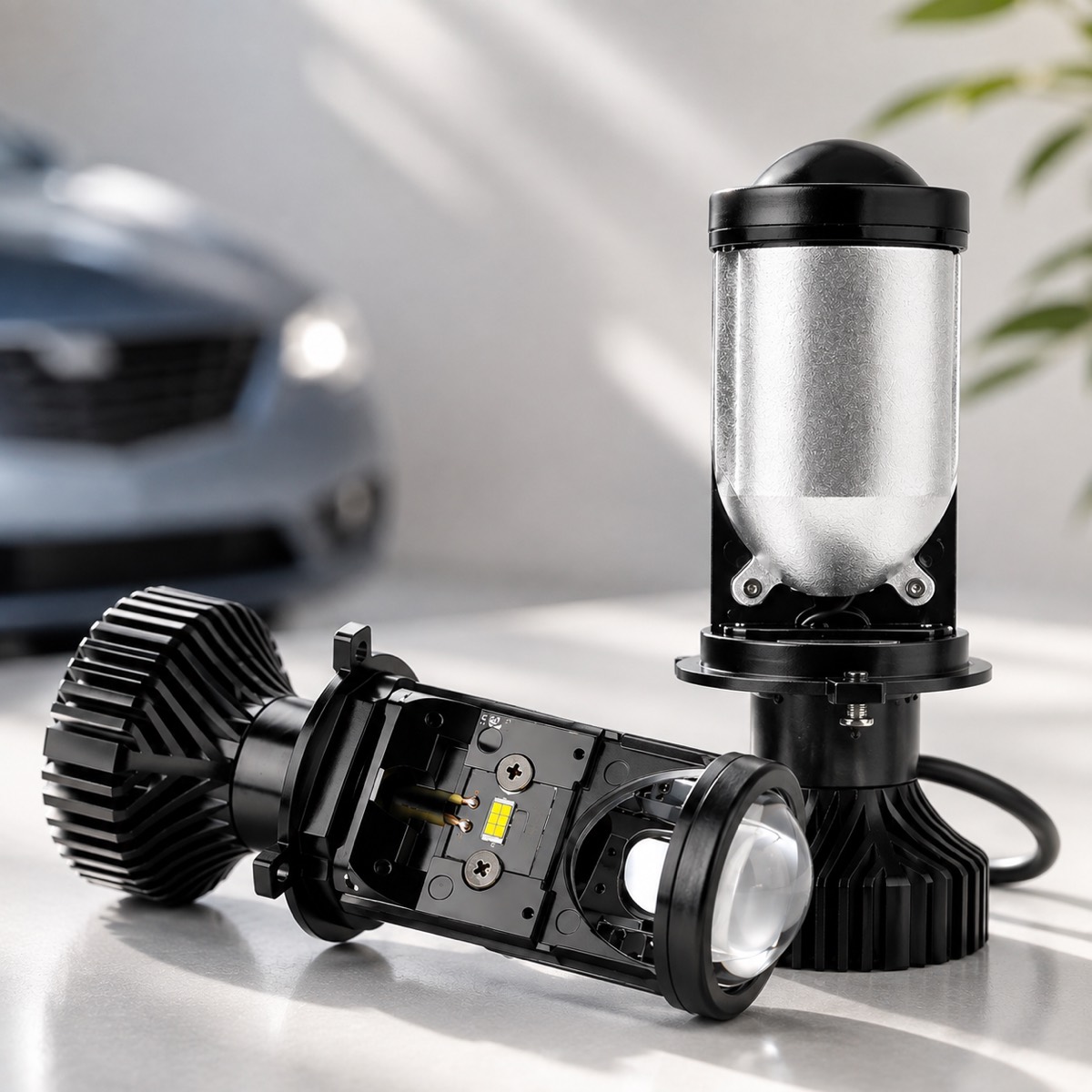 Автомобільні LED лампи Y6 H4 / Світлодіодні автомобільні лампи 90W 5000K з лінзами — фото 1